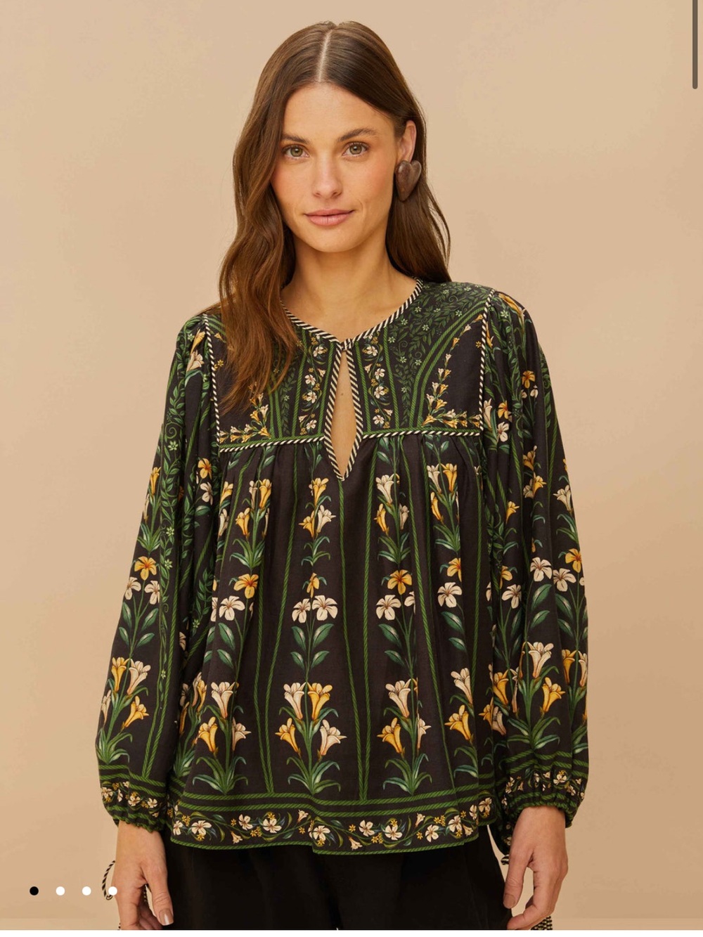 Farm Rio Black Flowers Arch Blouse